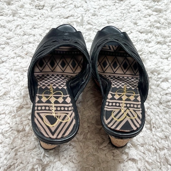 Jessica Simpson Kayla Platform Wedge Sandals Open Toe Black Leather 9.5 Slip On - Picture 4 of 9